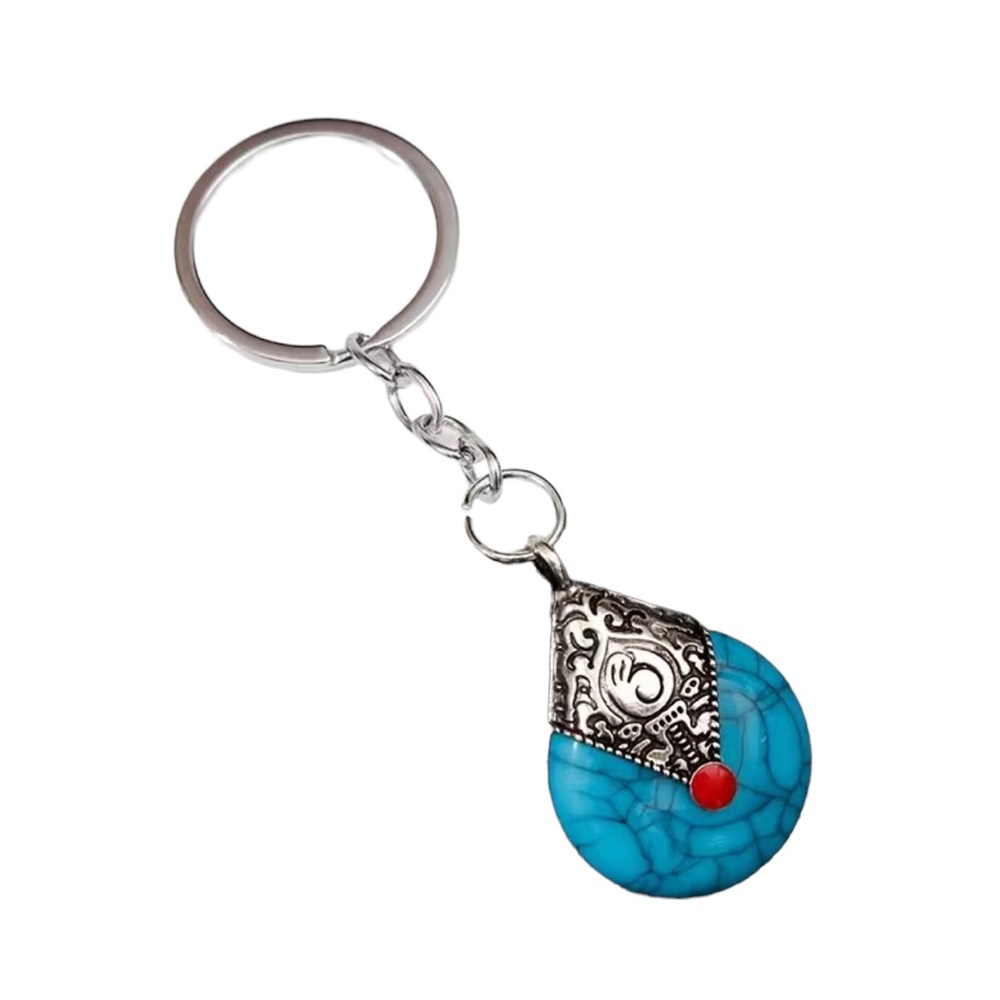 Turquoise and Red with Silver Tone Keychain